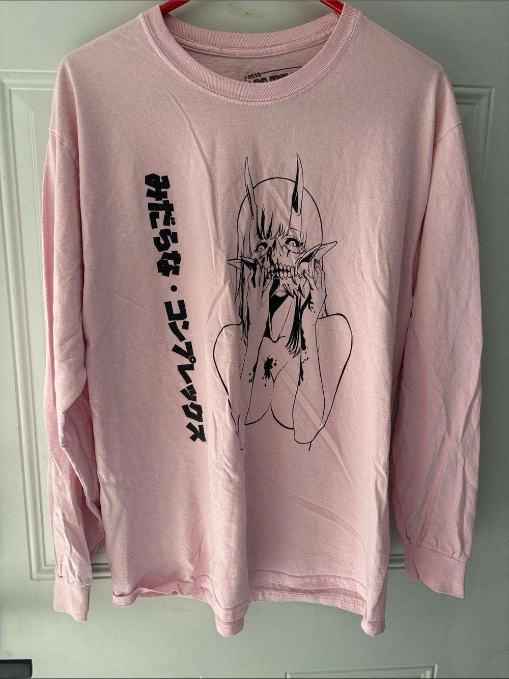 Spencer's Pink Long Sleeve Graphic Anime Demon Tee